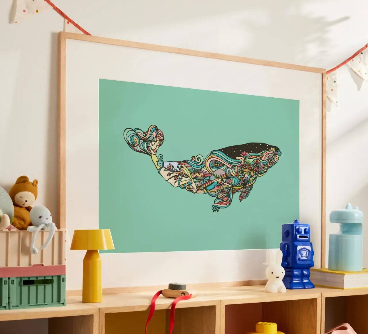 Whale poster con telaio in legno da Ninhol