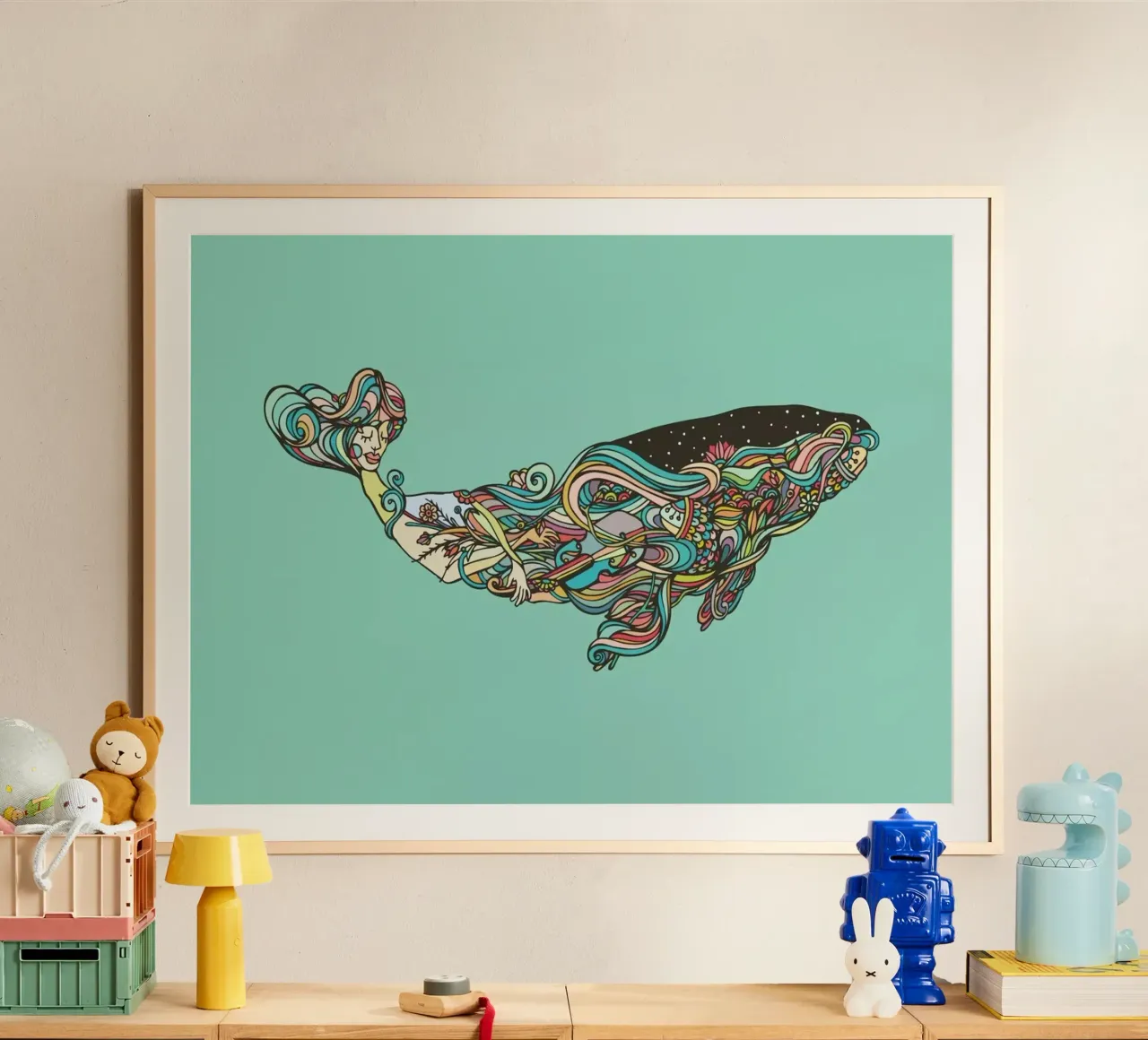 Whale poster con telaio in legno da Ninhol