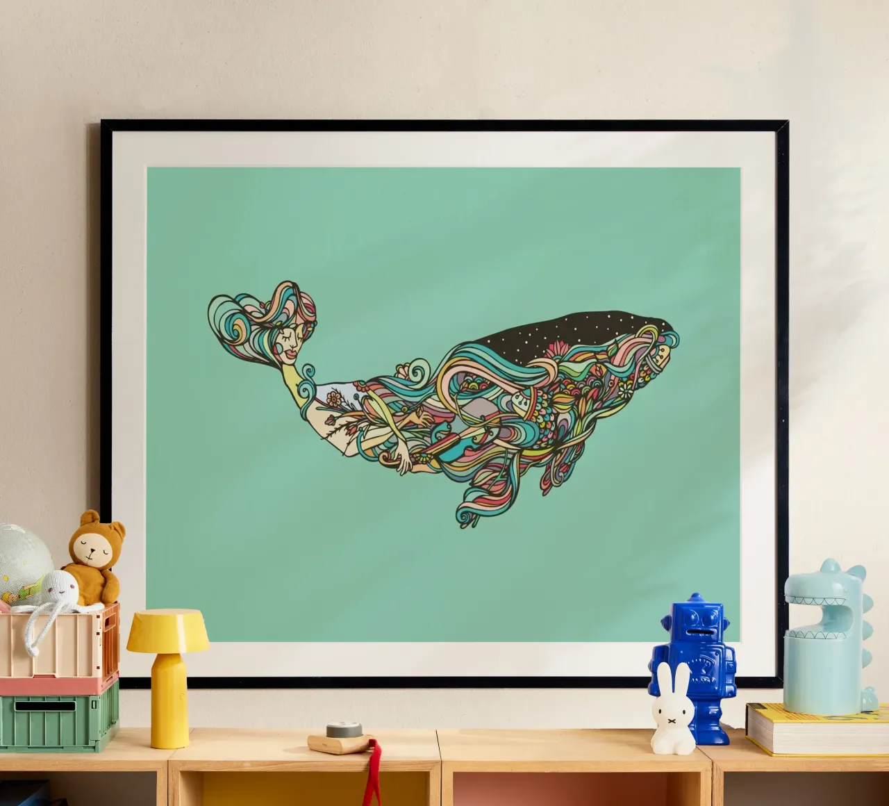 Whale poster con telaio in legno da Ninhol