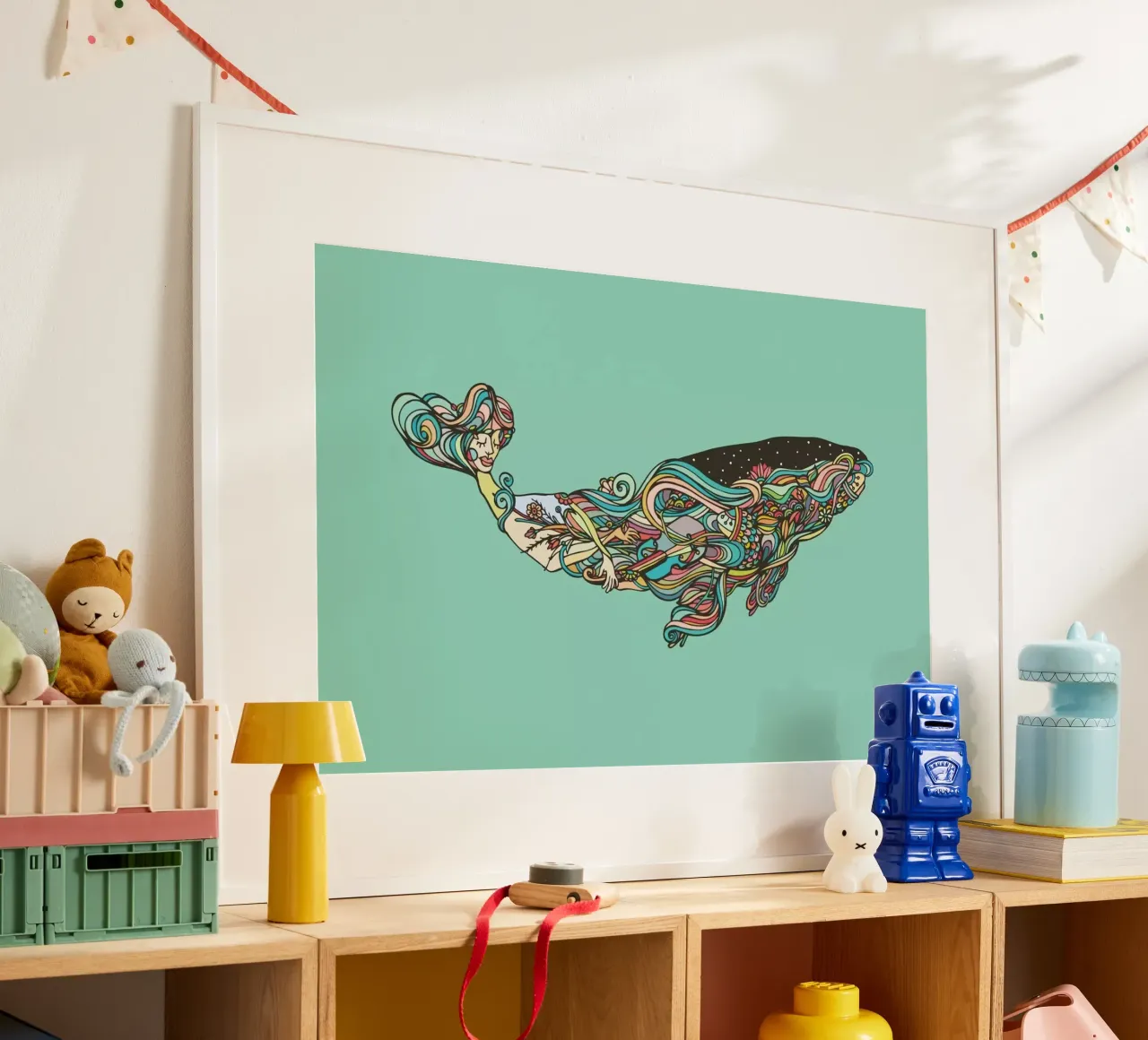 Whale poster con telaio in legno da Ninhol