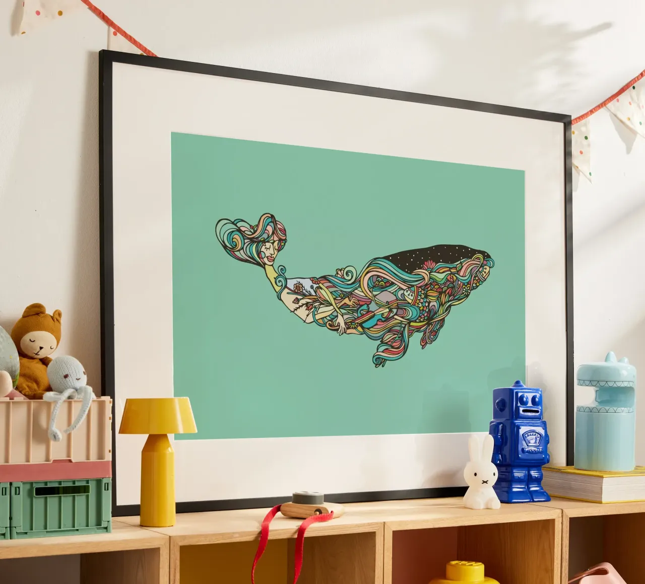 Whale poster con telaio in legno da Ninhol