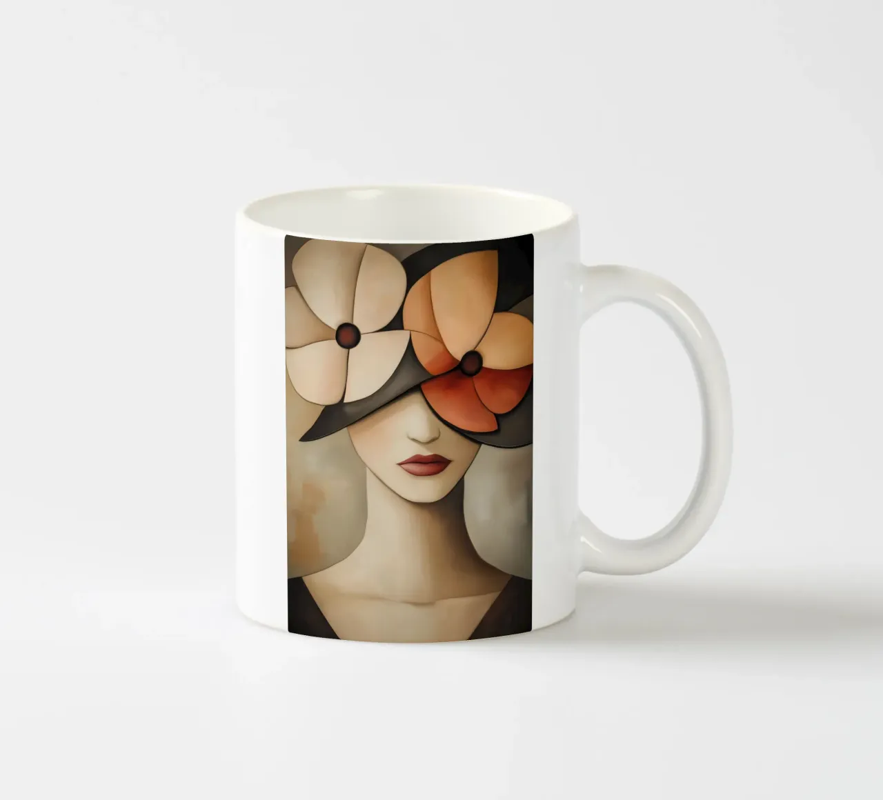 Ritratto femminile con fiori tazza in ceramica da Imagine