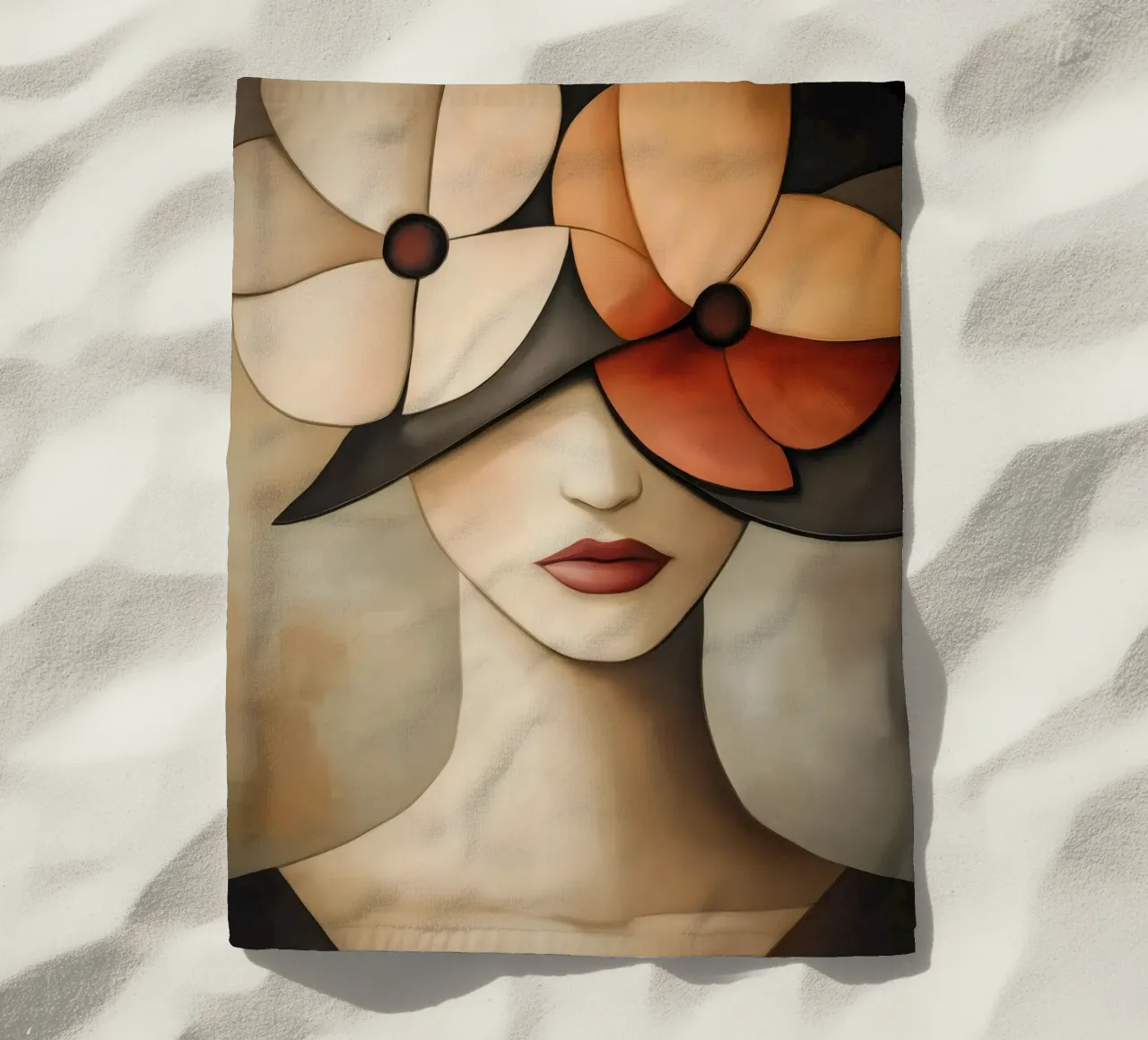 Ritratto femminile con fiori telo mare da Imagine