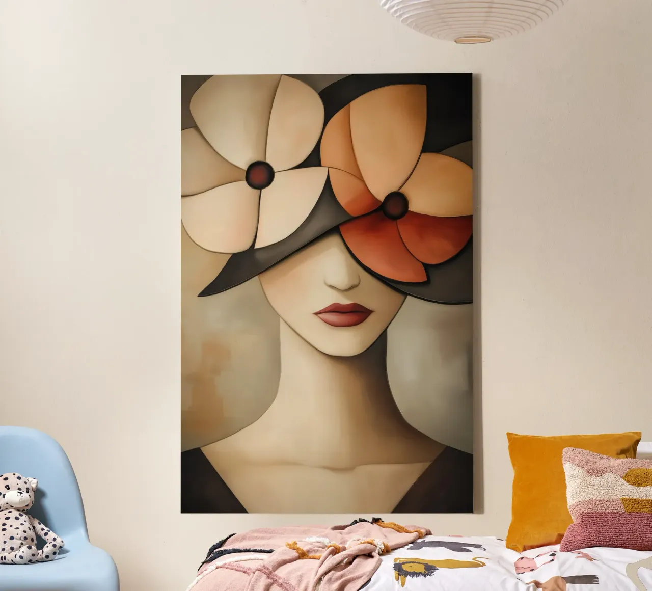 Ritratto femminile con fiori tela con Cornice a cassetta da Imagine