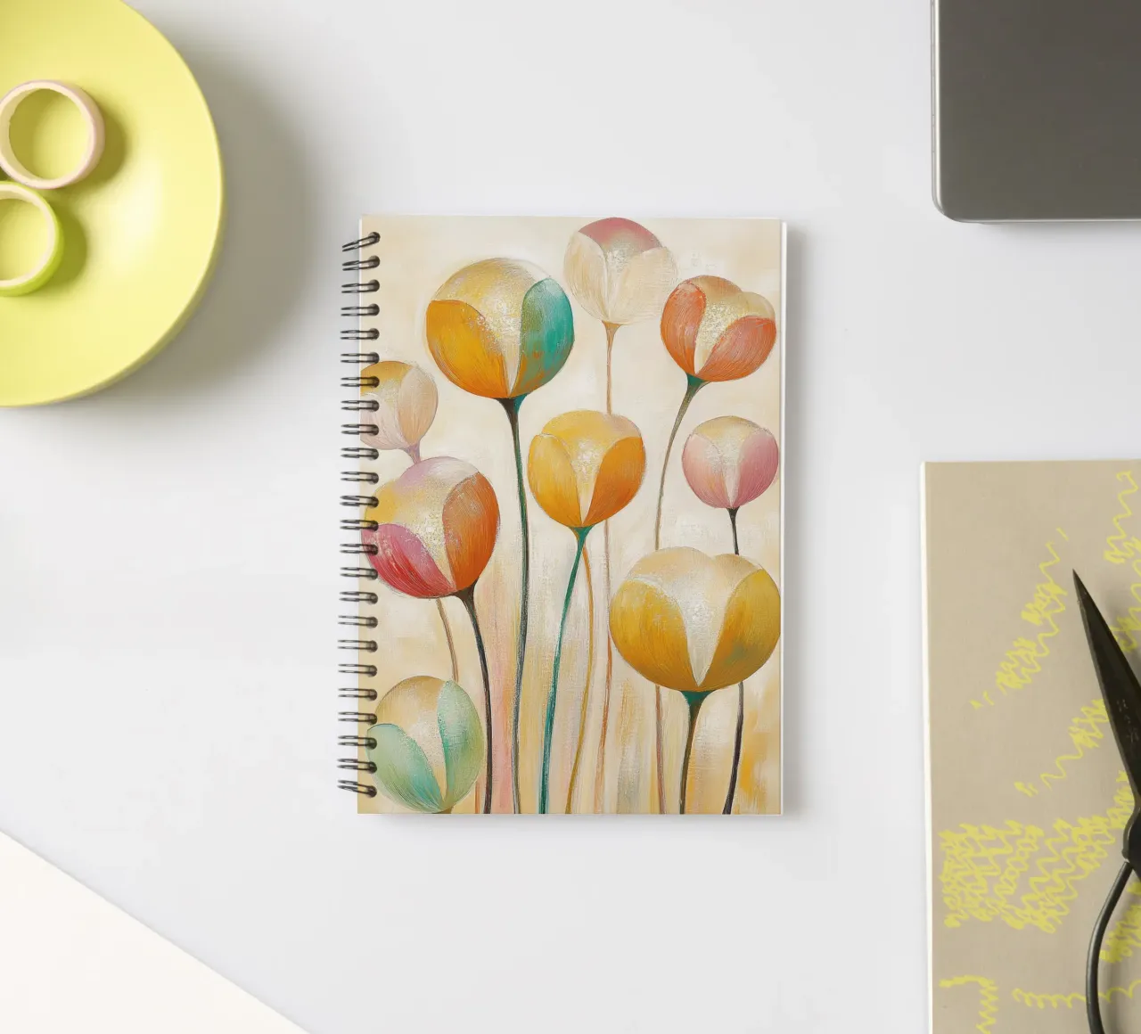 Colourful abstract flowers spiral notebook by Imagine