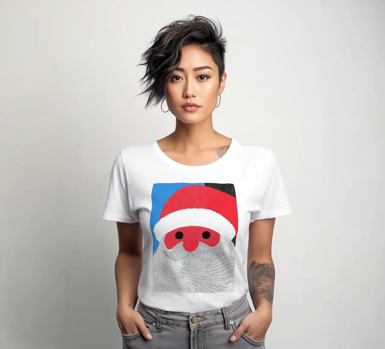 Santa Claus Line Art | Christmas women's fitted t-shirt by Autofocus