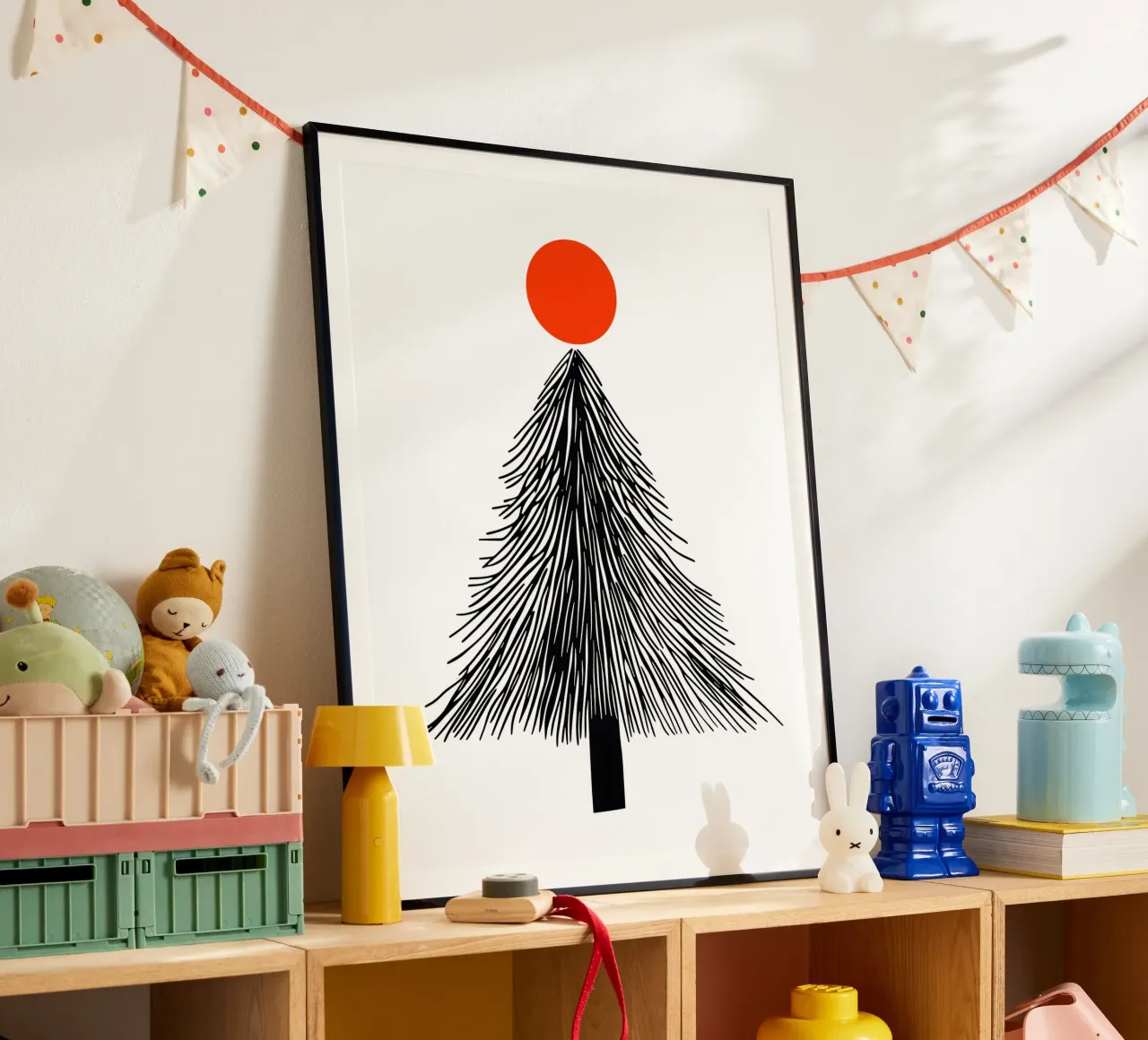 Minimalist Christmas fir tree with red sun poster by Autofocus
