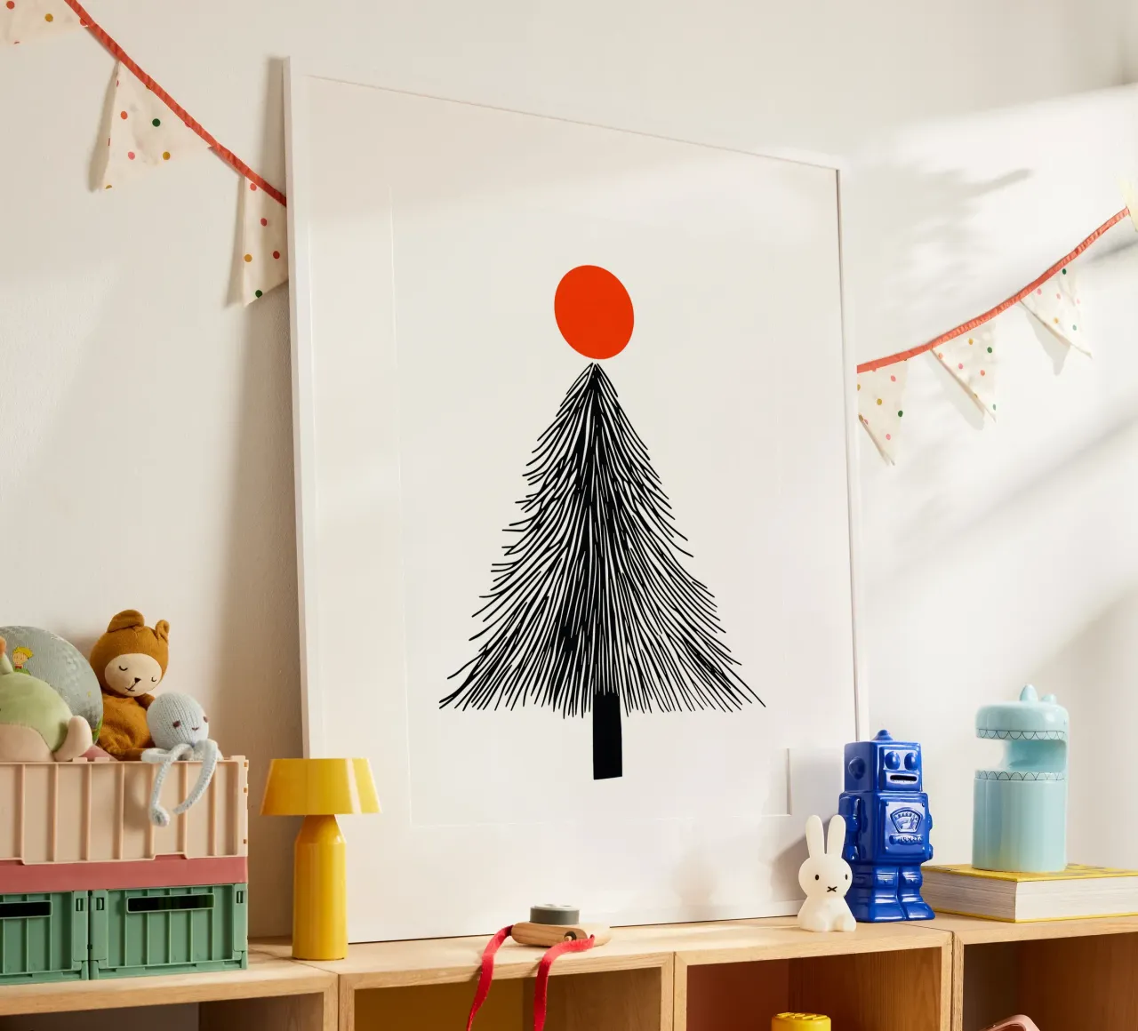 Minimalist Christmas fir tree with red sun poster by Autofocus