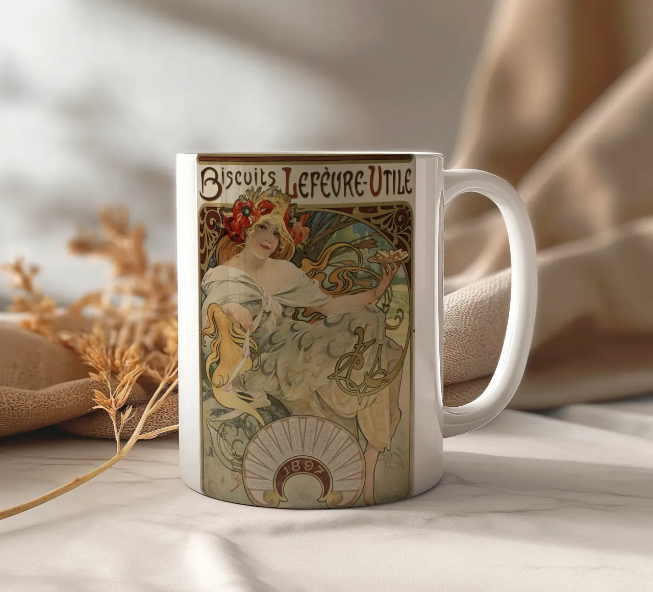 Alfons Mucha - 'Lefevre-Utile' koekjes keramische mok van ARTOTHEK