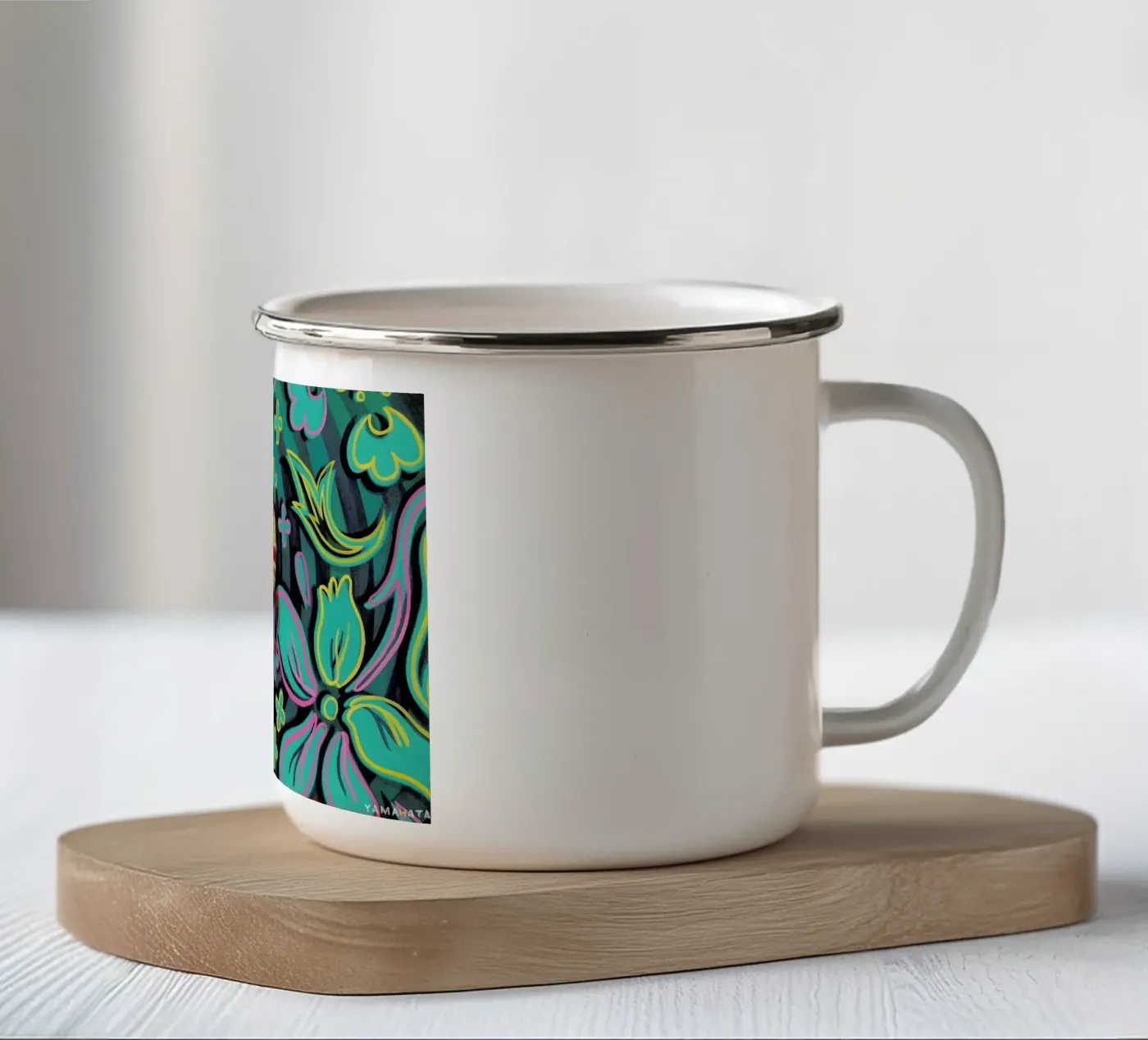 Flat enamel mug by Jared Yamahata