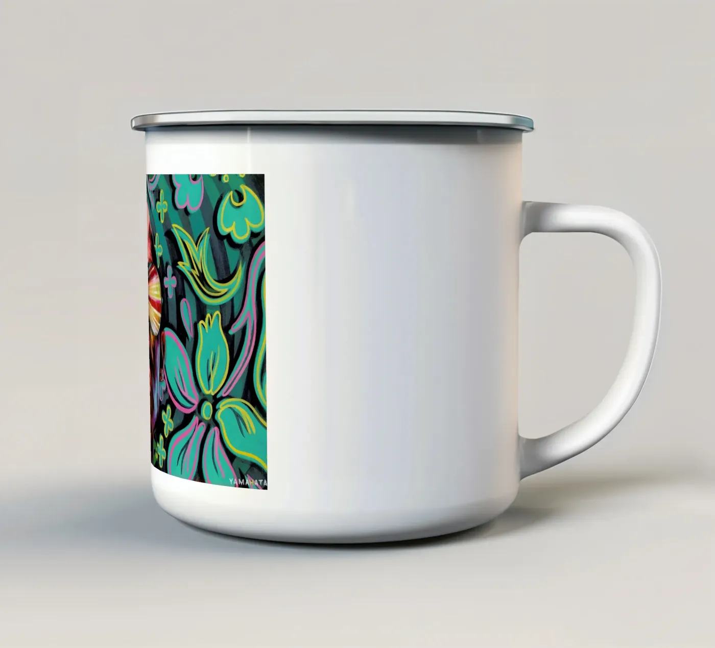 Flat enamel mug by Jared Yamahata