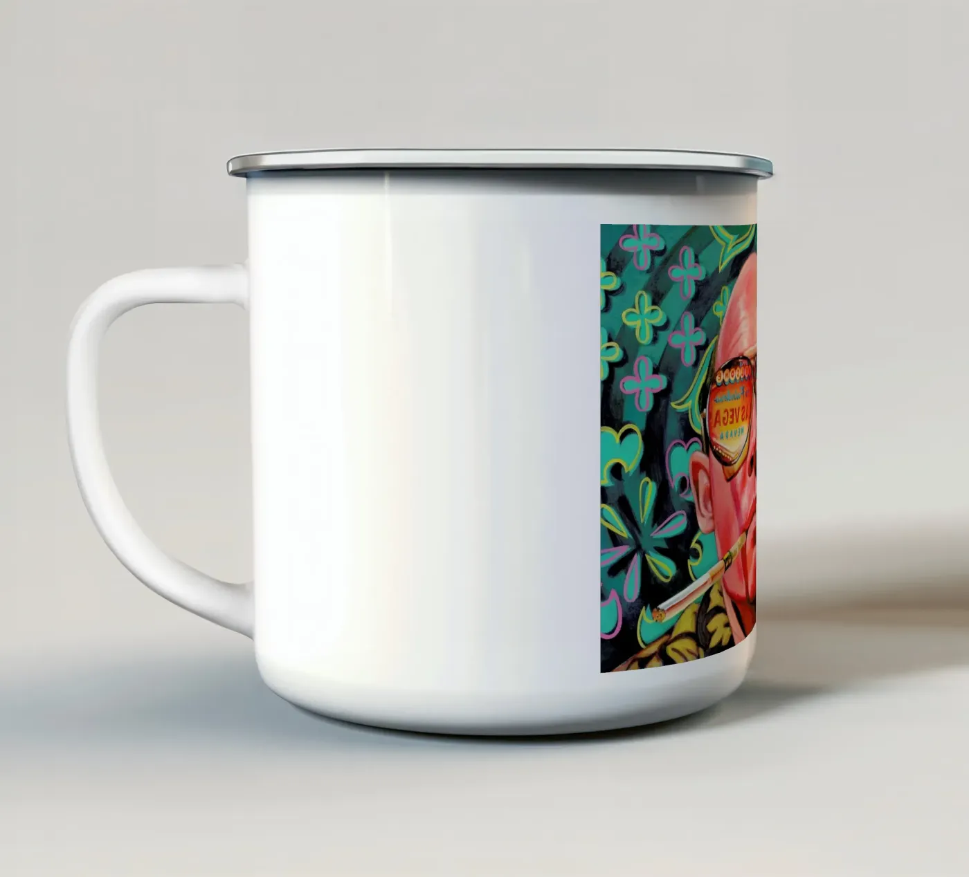 Flat enamel mug by Jared Yamahata