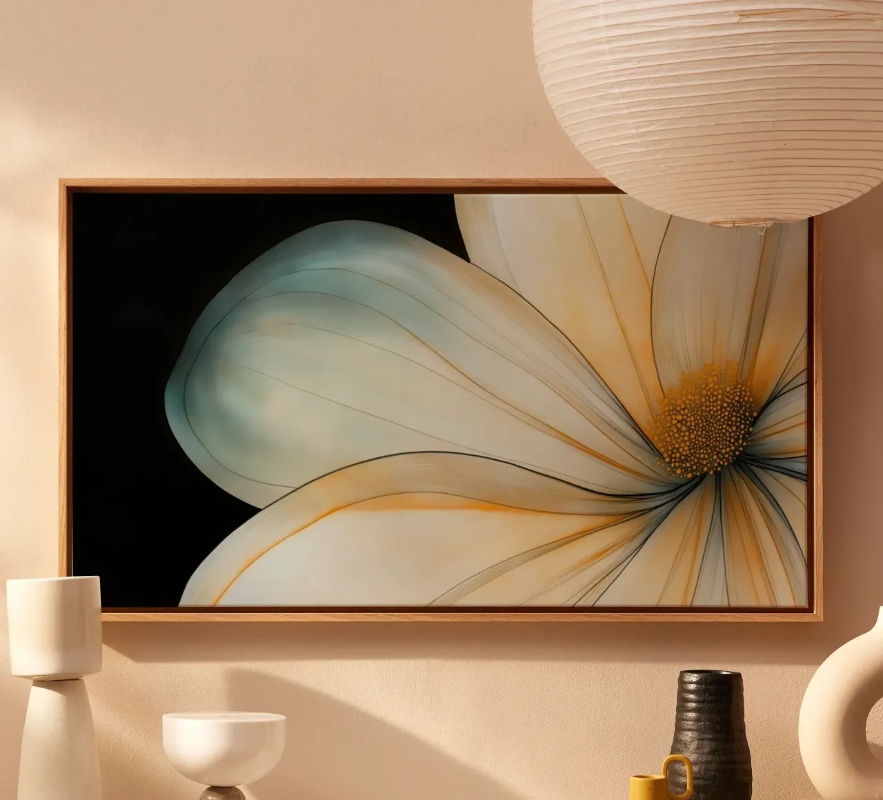 Primo piano di un fiore tela con Cornice a cassetta da Imagine