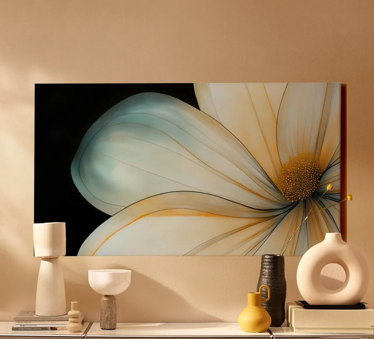 Primo piano di un fiore tela con Cornice a cassetta da Imagine