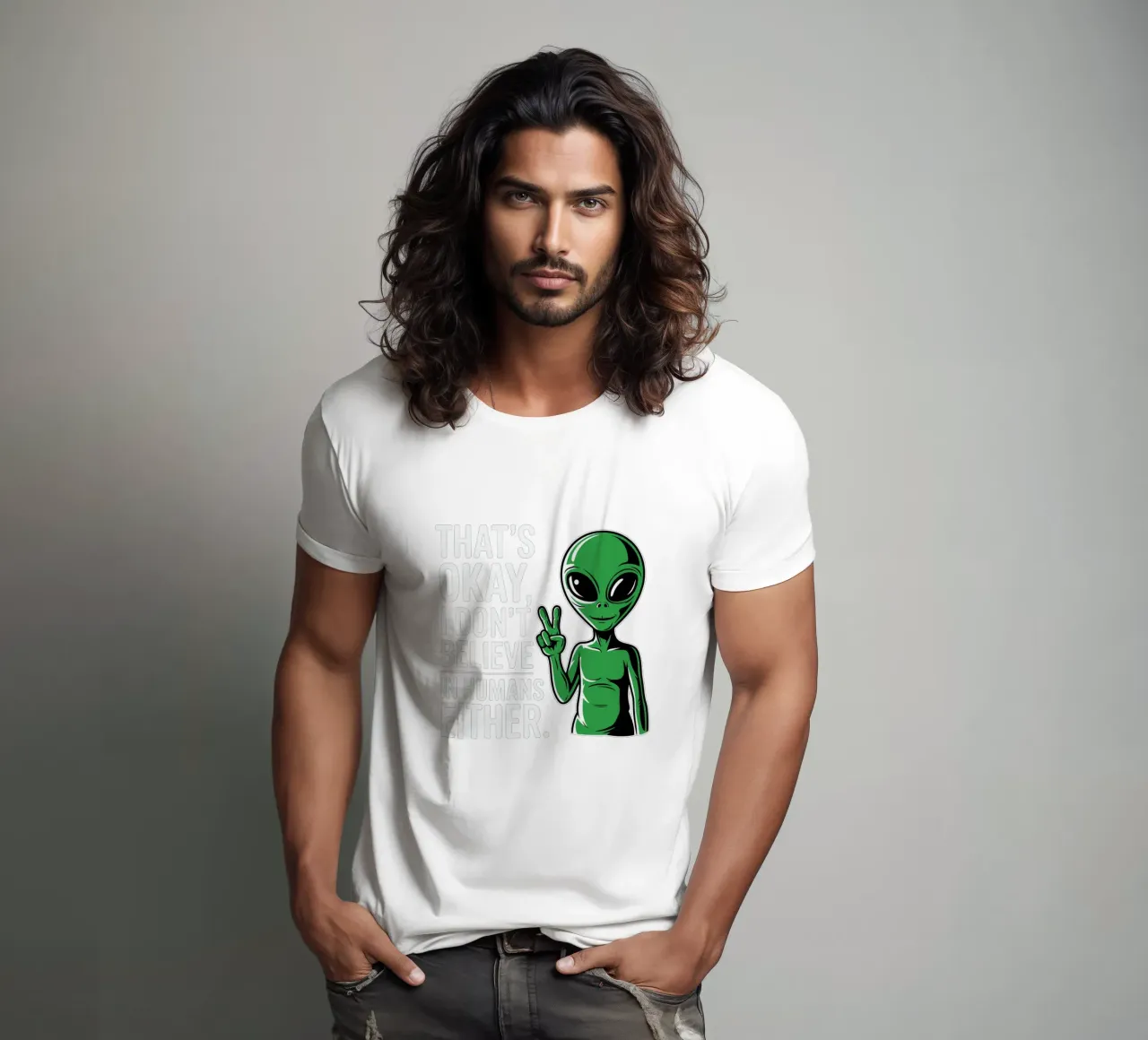 That's okay, I don't believe in humans either t-shirt da edsonramosart