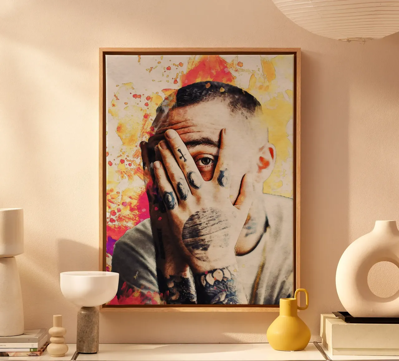 Smudge of mac miller portrait canvas with Floater frame by Gunawan Rb