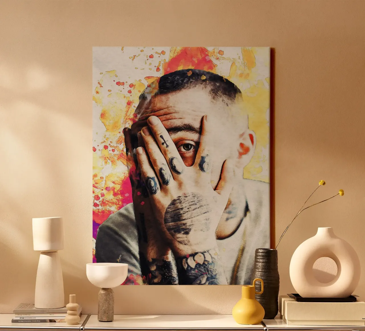 Smudge of mac miller portrait canvas with Floater frame by Gunawan Rb