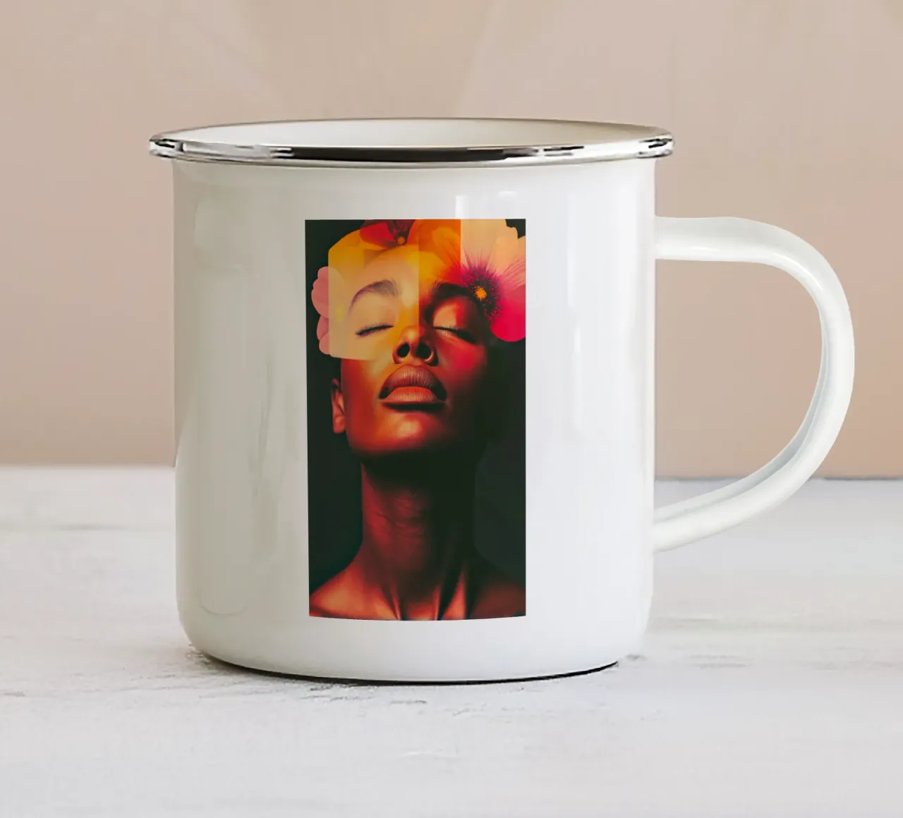 Donna con colori rossi tazza in smalto da Imagine