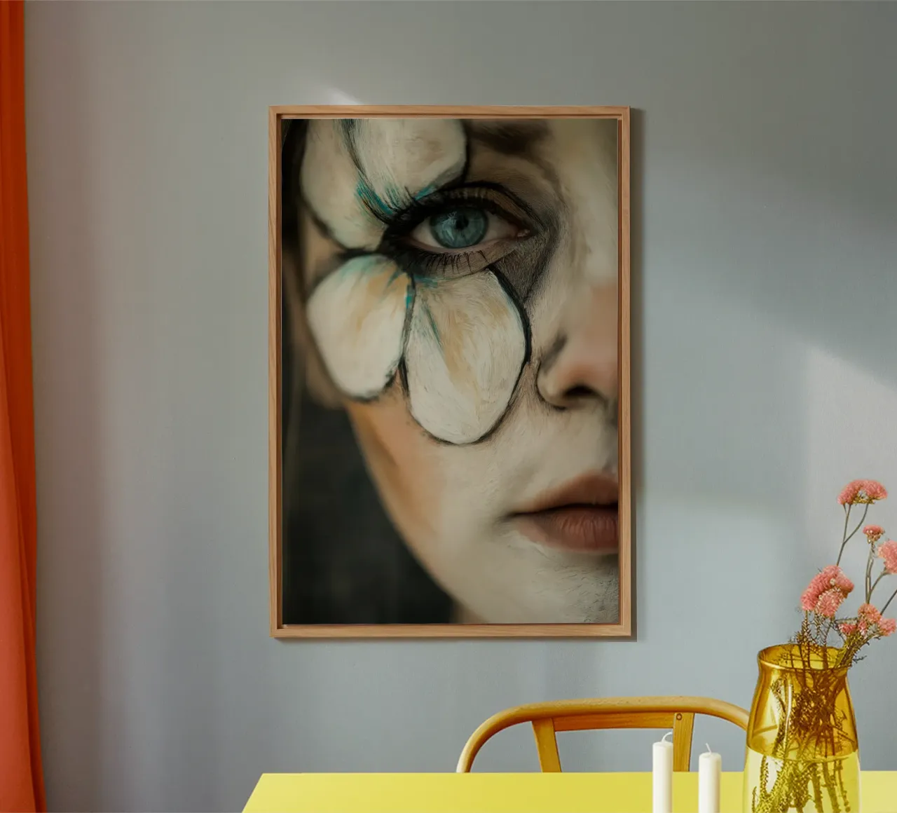 Ritratto femminile con fiore alluminio dibond da Imagine