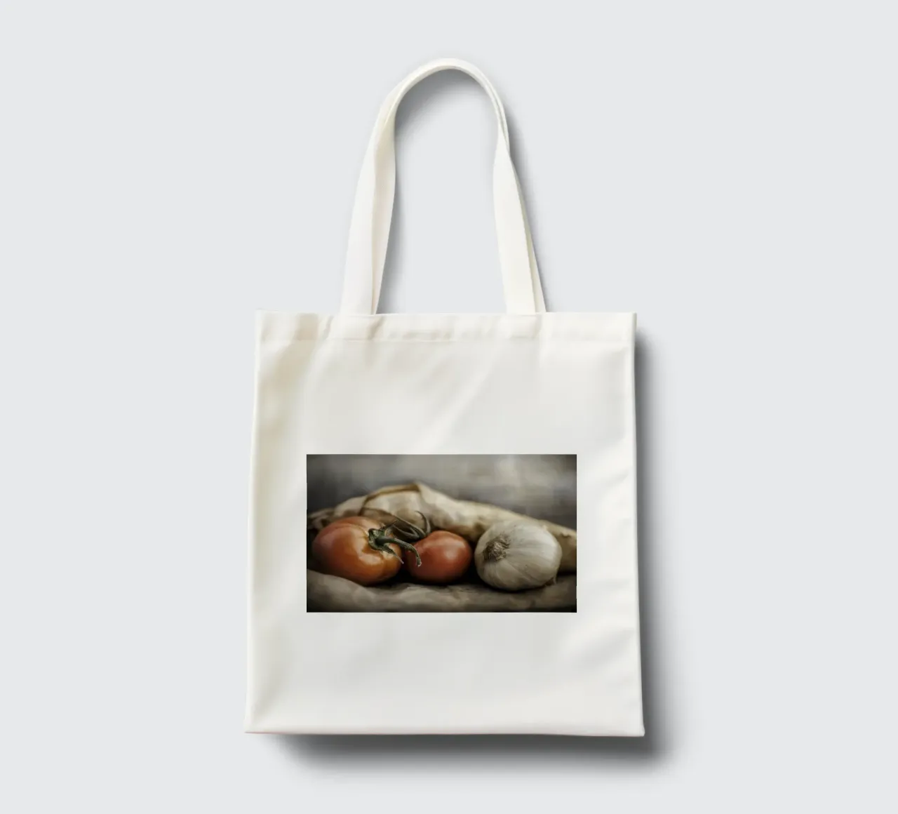 A quiet life of tomatoes and an onion tote bag by Imagine