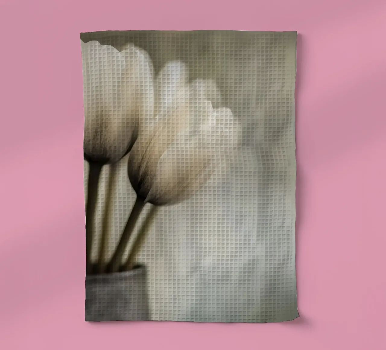 A vase with tulips in soft colours tea towel by Imagine