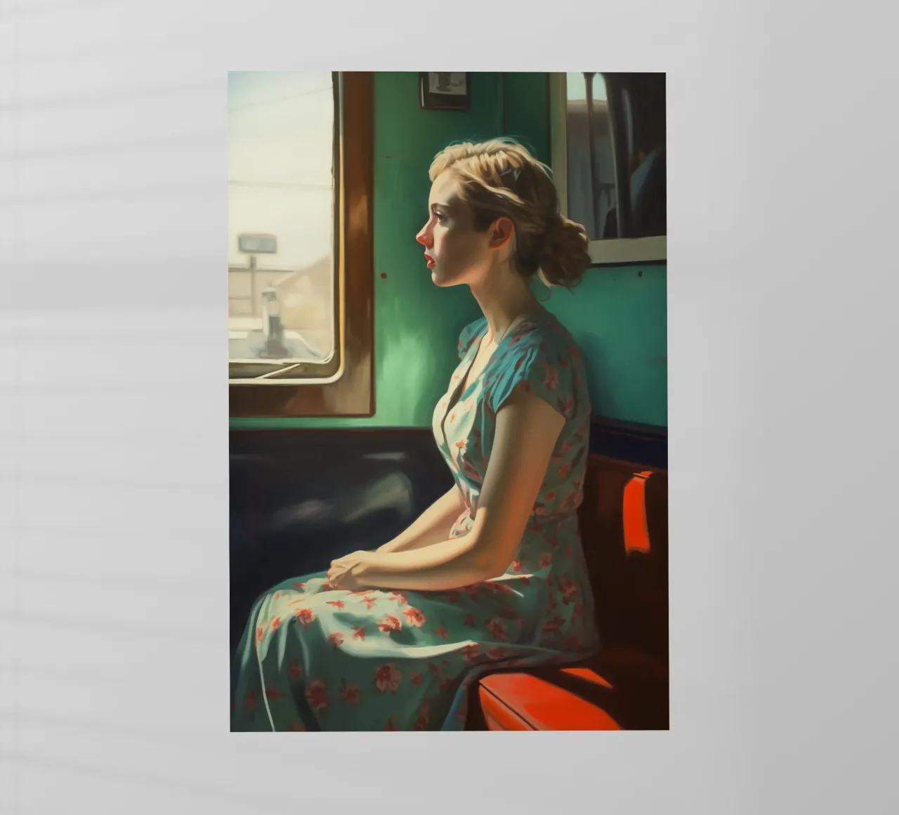 Mujer en compartimento de tren lámina retroiluminada de Carinaprint