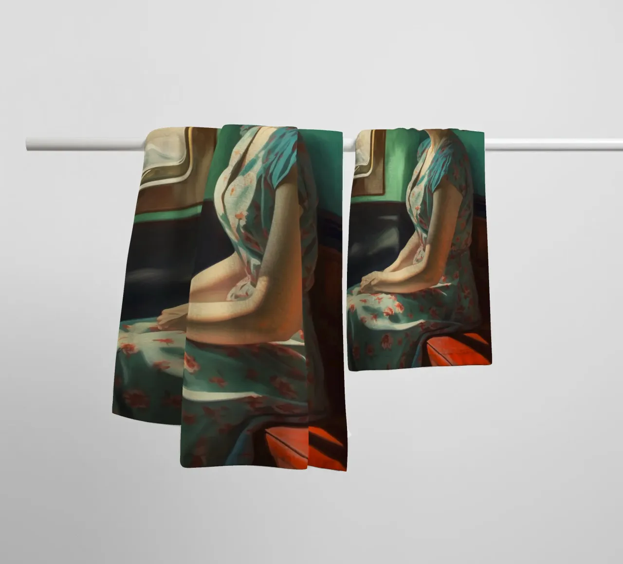 Femme dans un compartiment de train serviette de bain de Carinaprint