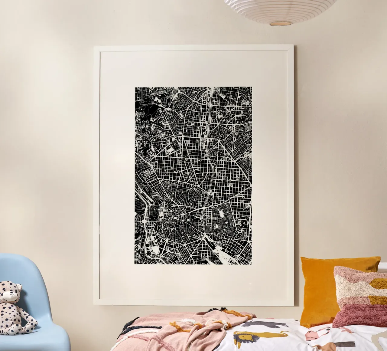 Madrid Black & White poster con telaio in legno da Planos Urbanos