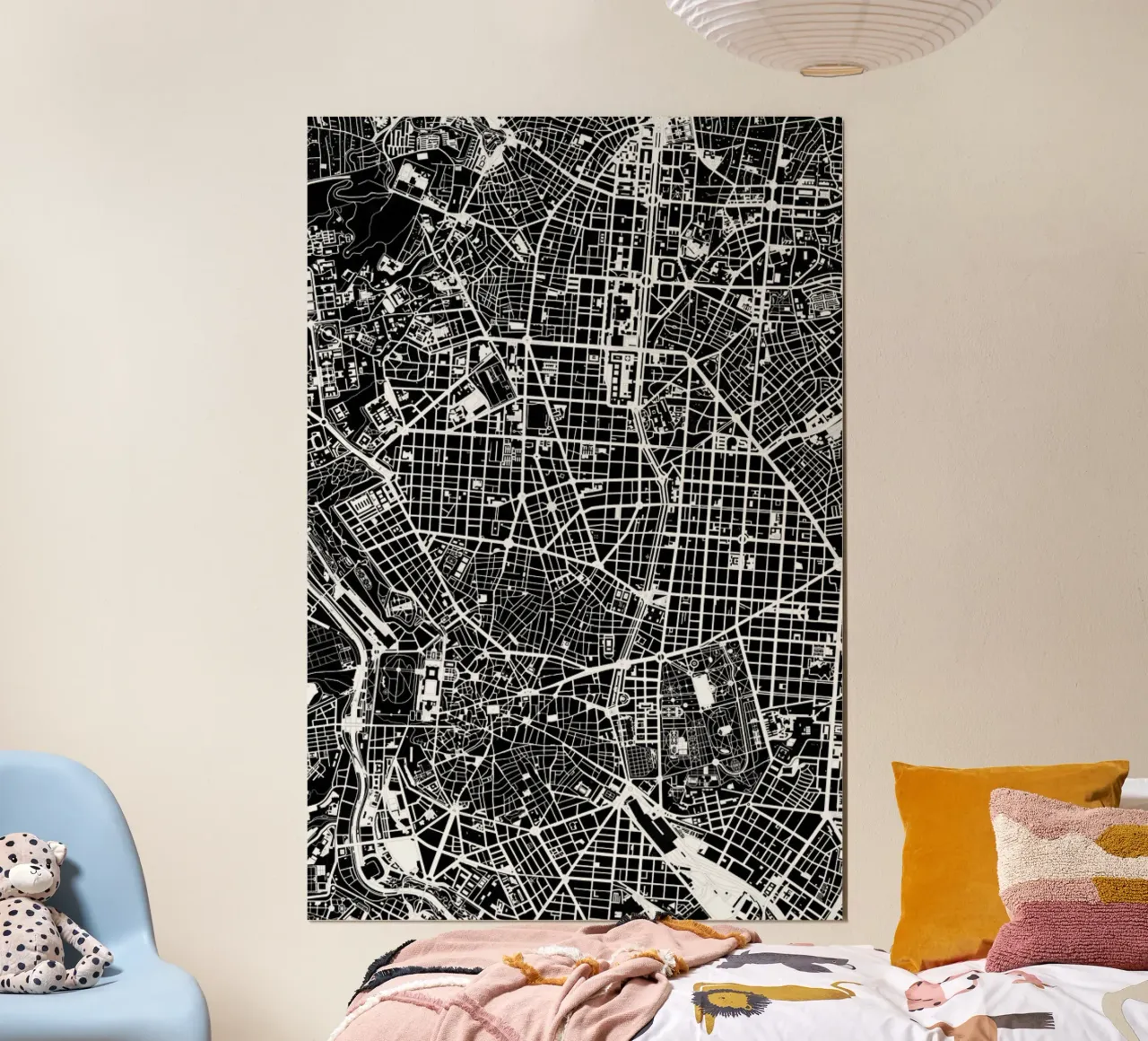 Madrid Black & White poster con telaio in legno da Planos Urbanos