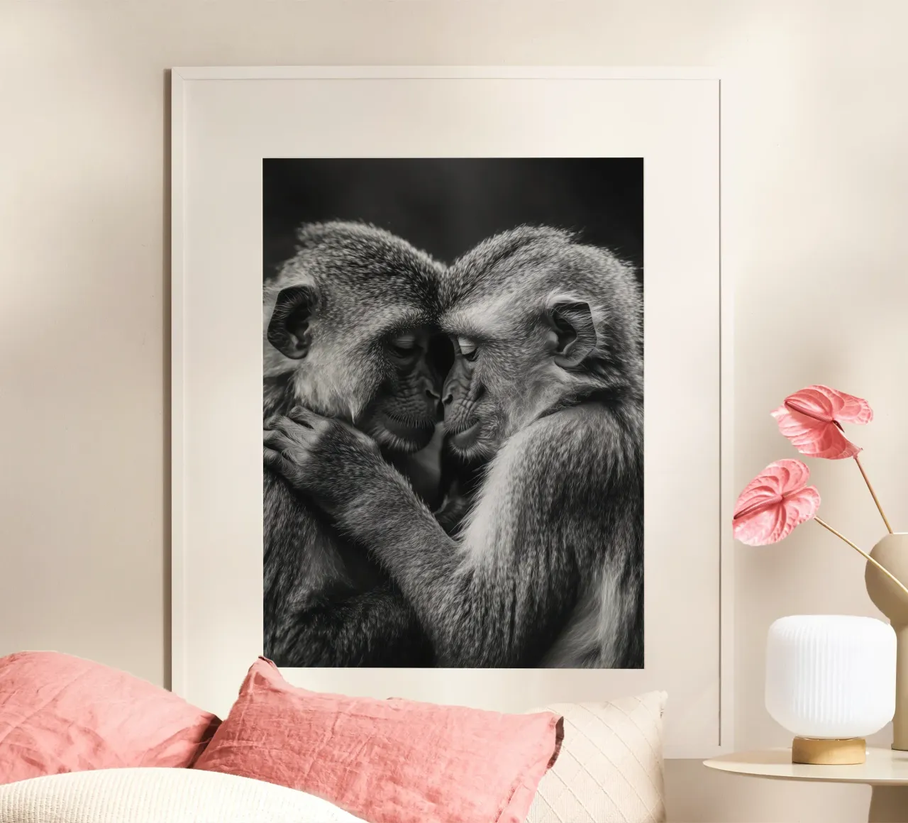 Amore di scimmia in bianco e nero carta hahnemühle da Autofocus