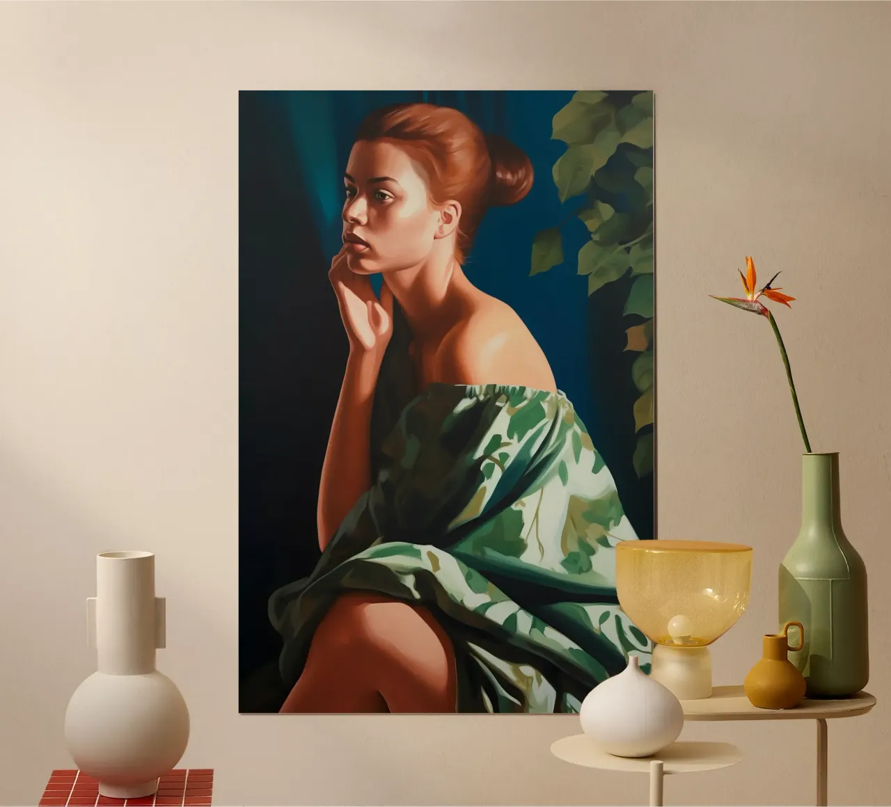 Donna sola alla luce del sole poster con telaio in legno da Carinaprint