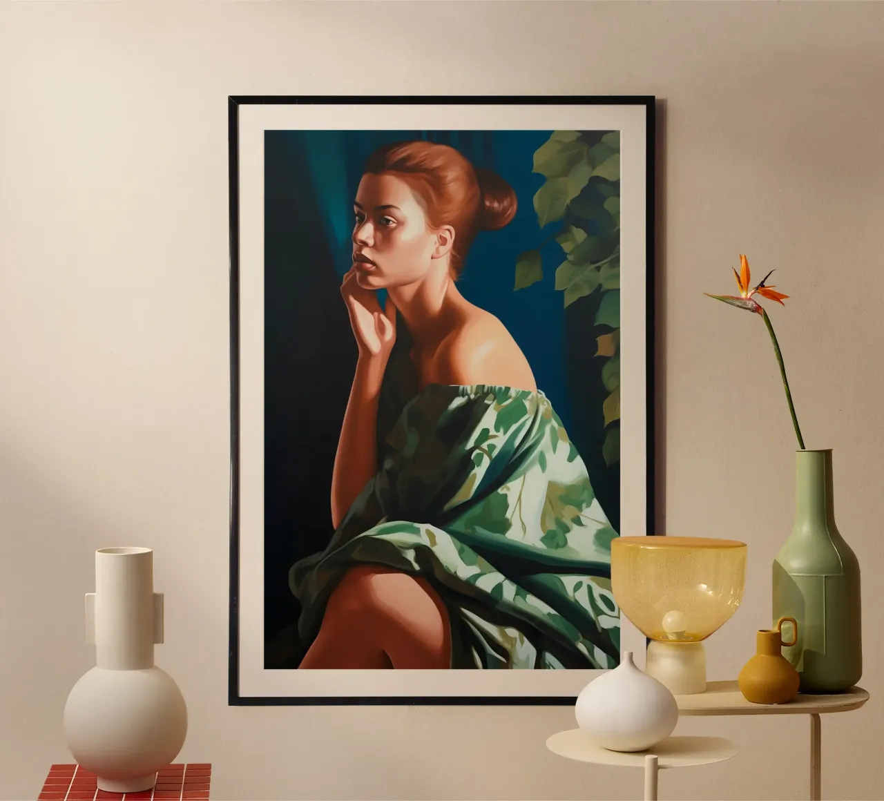 Donna sola alla luce del sole poster con telaio in legno da Carinaprint