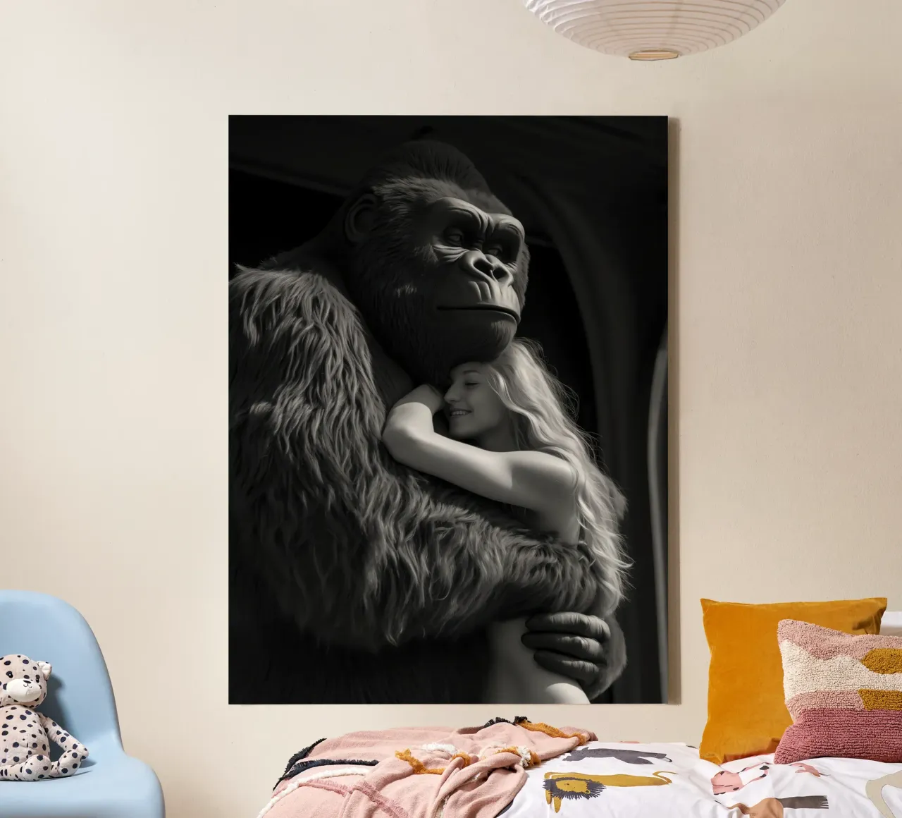 King Kong e Jane | Poesia surreale in bianco e nero tela con Cornice a cassetta da Autofocus