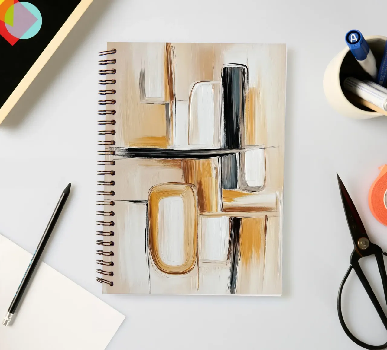 Abstract shapes in brown tones spiral notebook by Imagine