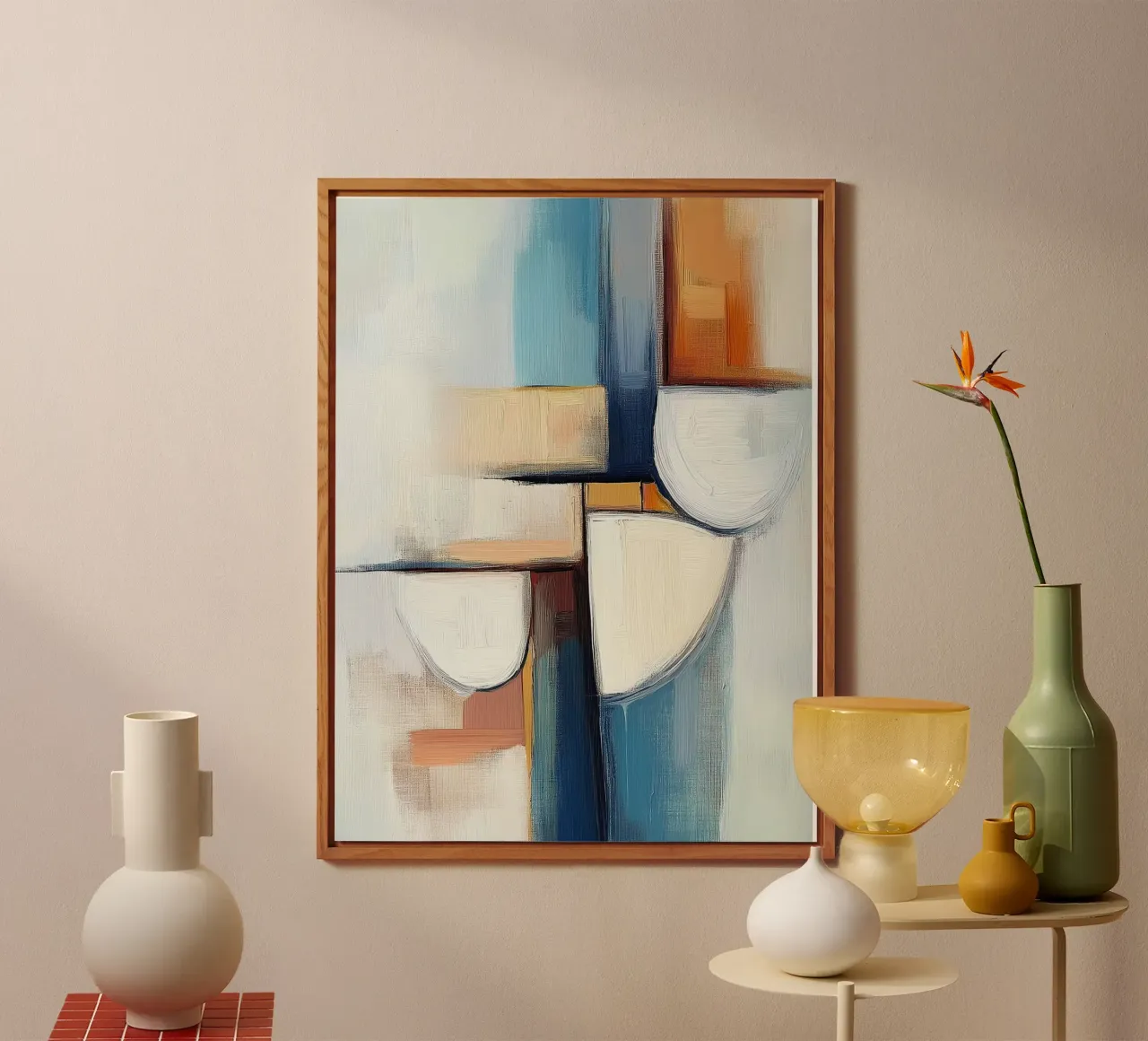 Forme astratte con blu e arancione alluminio dibond da Imagine