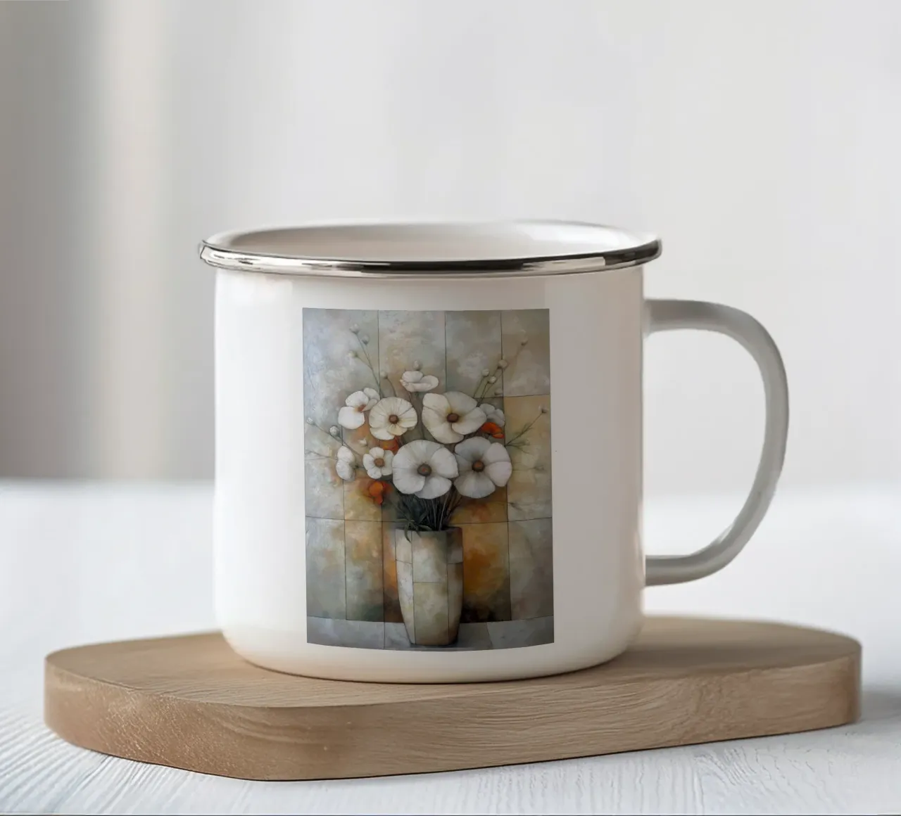 Fiori astratti in un vaso tazza in smalto da Imagine