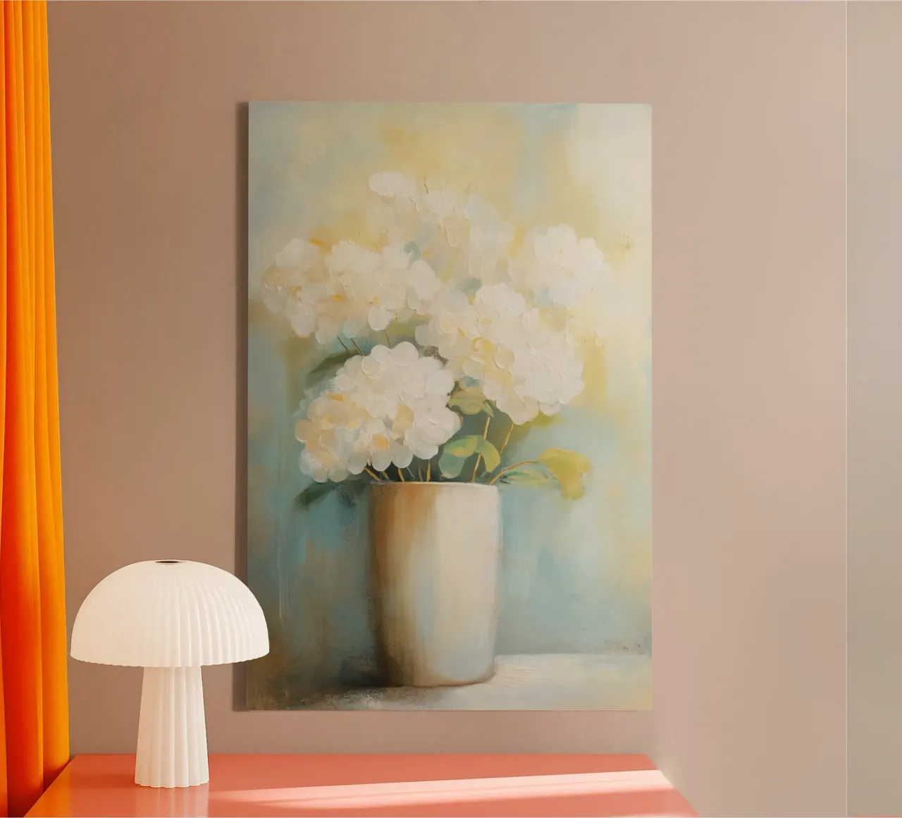 Hydrangeas in a vase canvas with Floater frame by Imagine