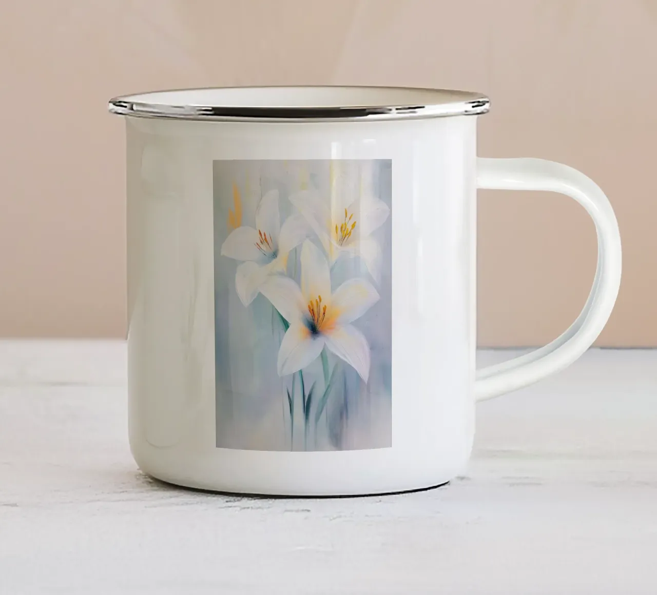 Fiori bianchi tazza in smalto da Imagine