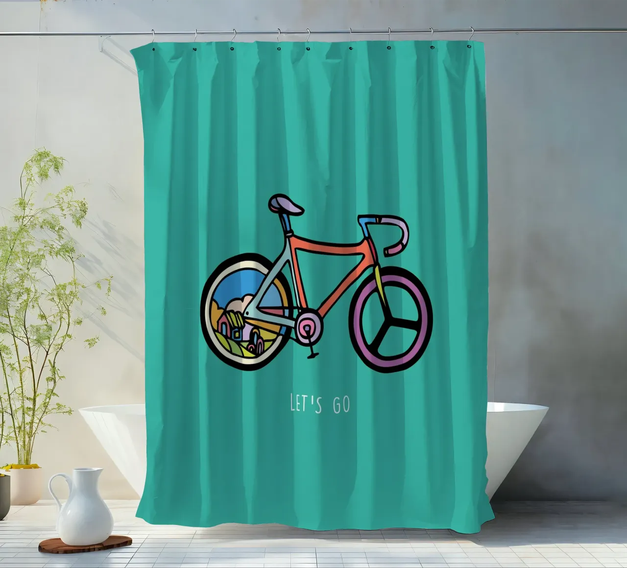Let's Go shower curtain by Ninhol