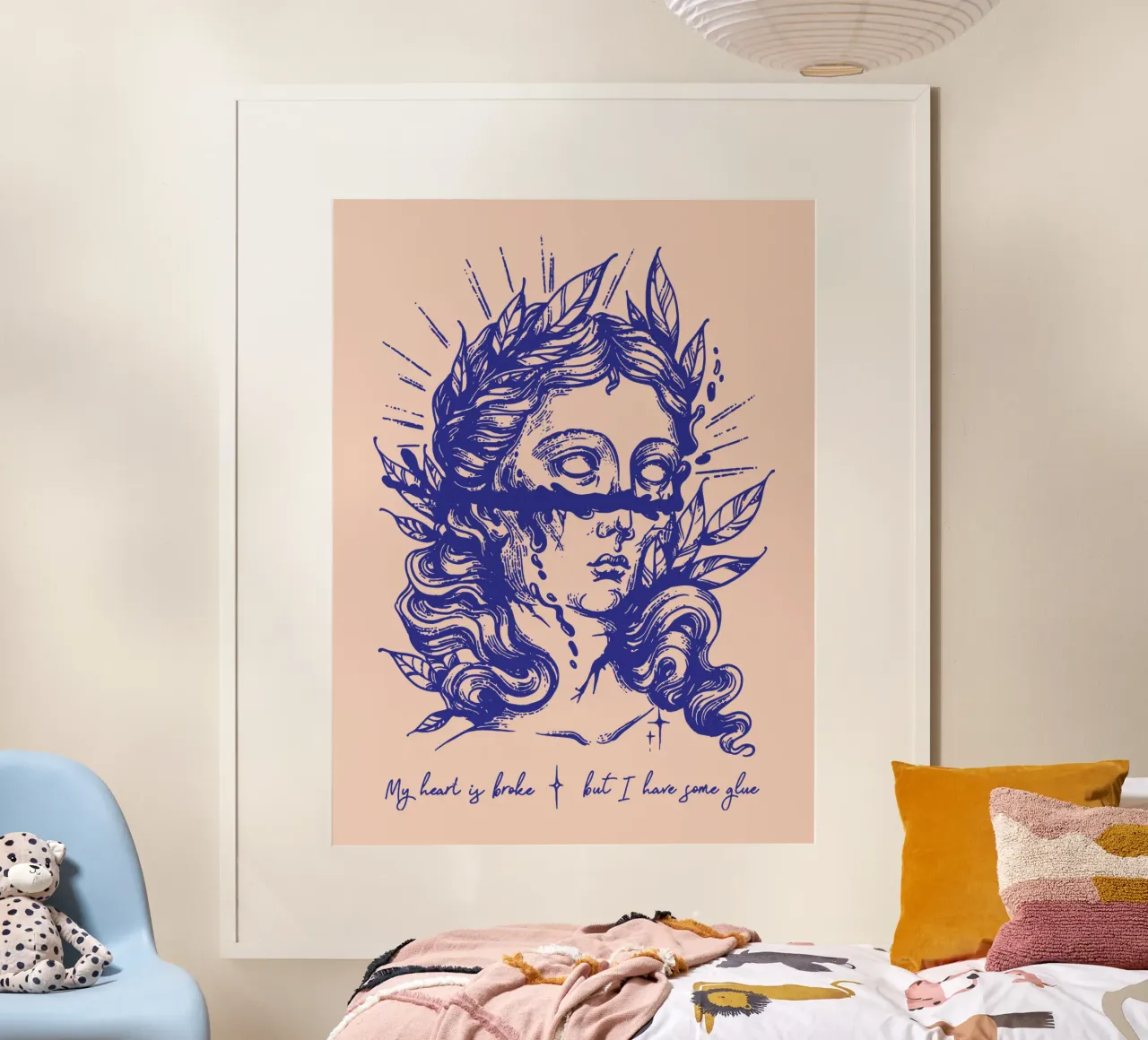 Il mio cuore è spezzato poster con telaio in legno da Gunawan Rb