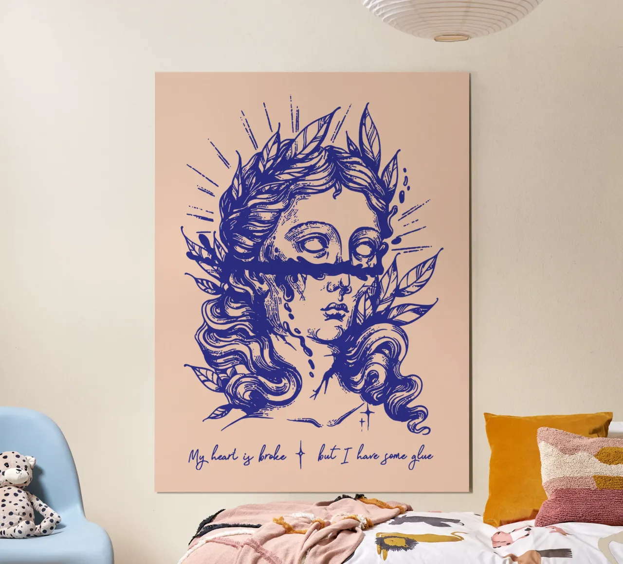 Il mio cuore è spezzato poster con telaio in legno da Gunawan Rb