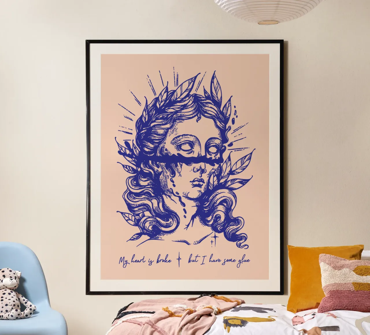 Il mio cuore è spezzato poster con telaio in legno da Gunawan Rb
