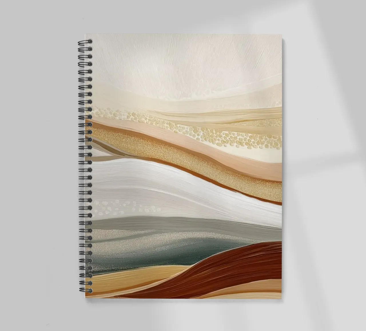 Abstract landscape in sand colours spiral notebook by Imagine