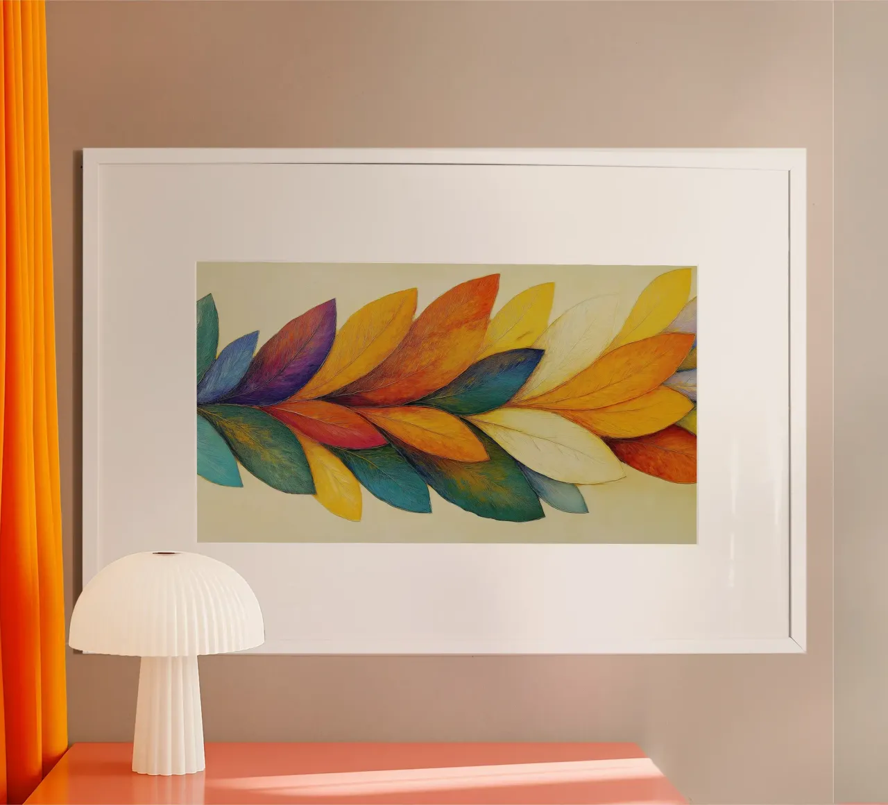 Foglia colorata poster con telaio in legno da Imagine