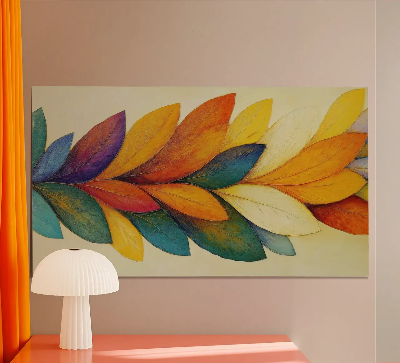 Foglia colorata poster con telaio in legno da Imagine