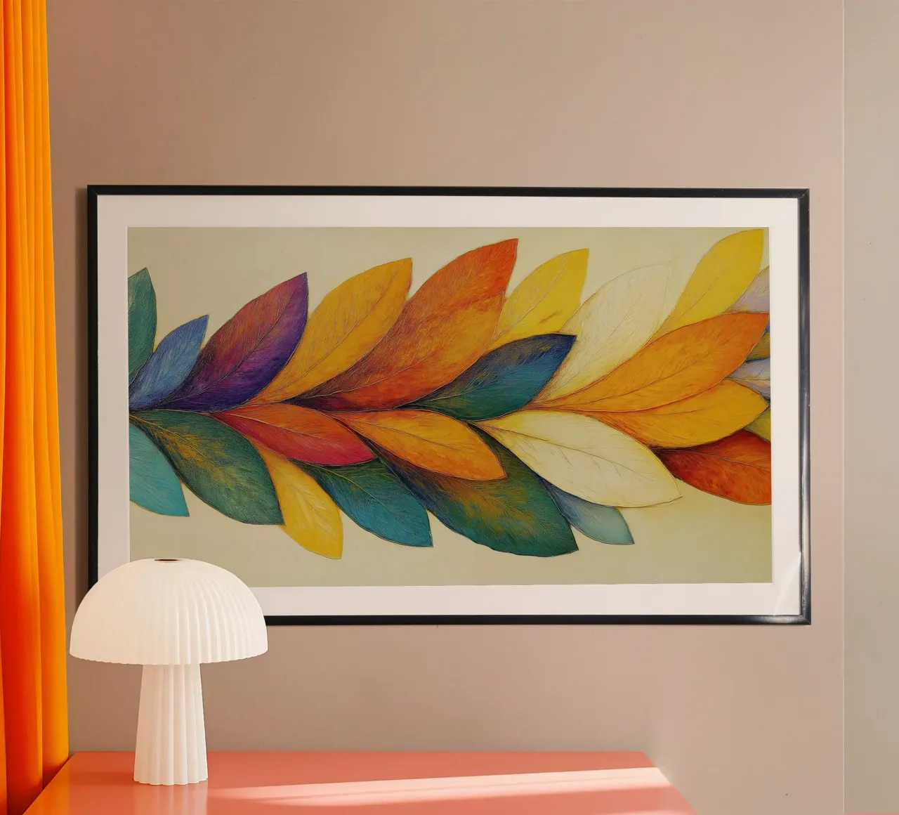 Foglia colorata poster con telaio in legno da Imagine