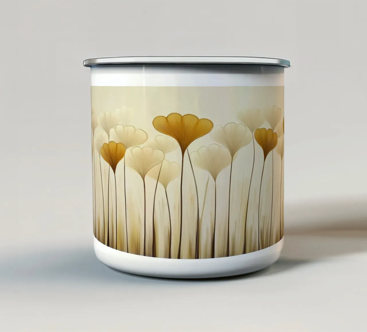 Abstracte bloemen en bruine kleuren emaille mok van Imagine