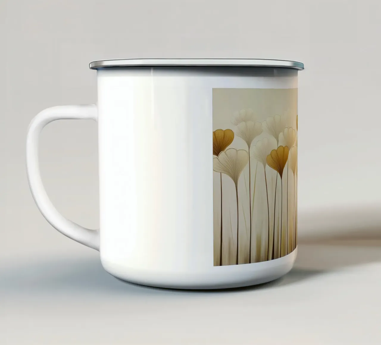 Abstracte bloemen en bruine kleuren emaille mok van Imagine