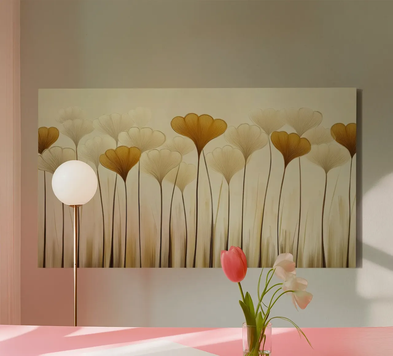 Abstracte bloemen en bruine kleuren canvas met Baklijst van Imagine