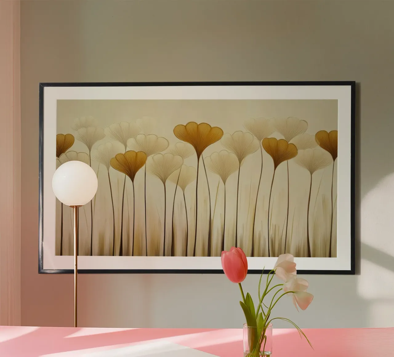 Fiori astratti e marroni poster con telaio in alluminio da Imagine